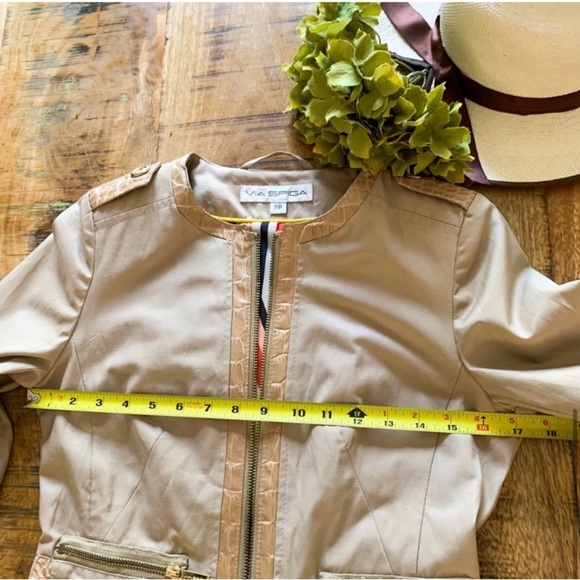 VIA SPIGA Sand Faux Leather Trim Water Repellent Soft Shell Parka Coat PP - Picture 8 of 15